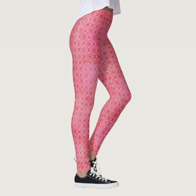 Fun Pink and White Geometric Pattern Leggings (Right)