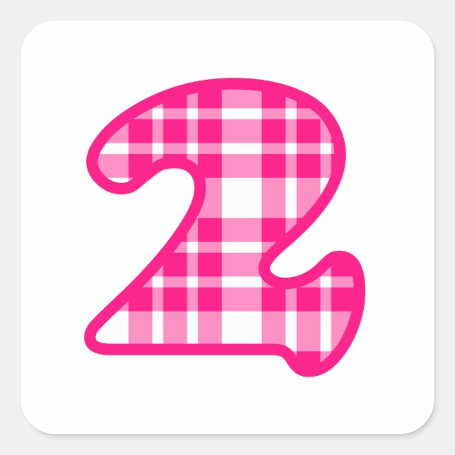 Fun Pink and White Plaid Number 3 THREE A19 Square Sticker (Front)