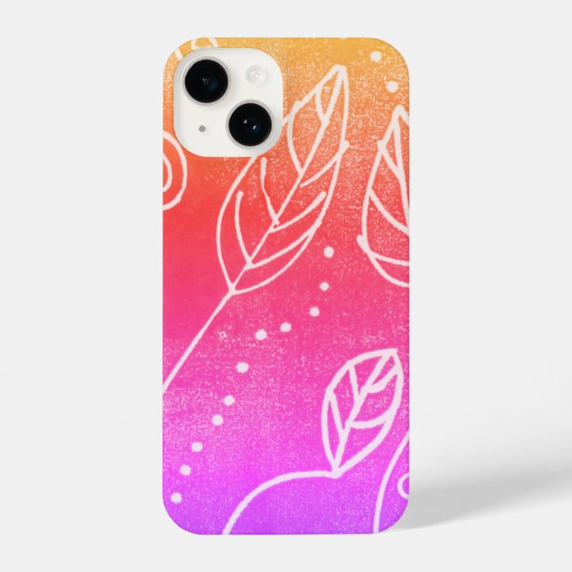 fun pink and yellow abstract art leaf design iPhone case (Back)