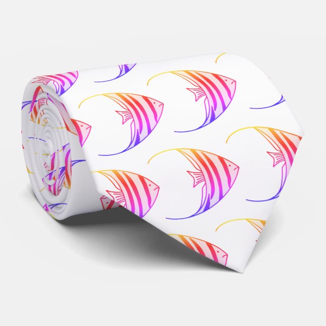 Fun Pink Angel Fish Pattern Tie (Rolled)