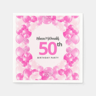 Fun Pink Balloons Faux Glitter 50th Birthday Party Napkin