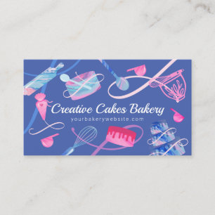 Fun Pink Blue Marble Bakery Cakes Tools & Utensils Business Card