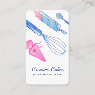 Fun Pink Blue Marble Bakery Tools & Utensils White Business Card