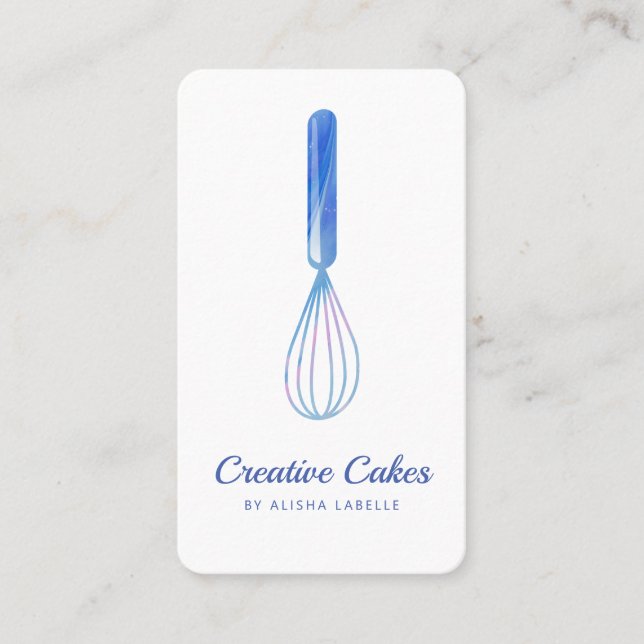 Fun Pink Blue Marble Bakery Whisk White Business Card (Front)