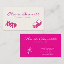 Fun Pink & Bow Event Party Planner Business Card