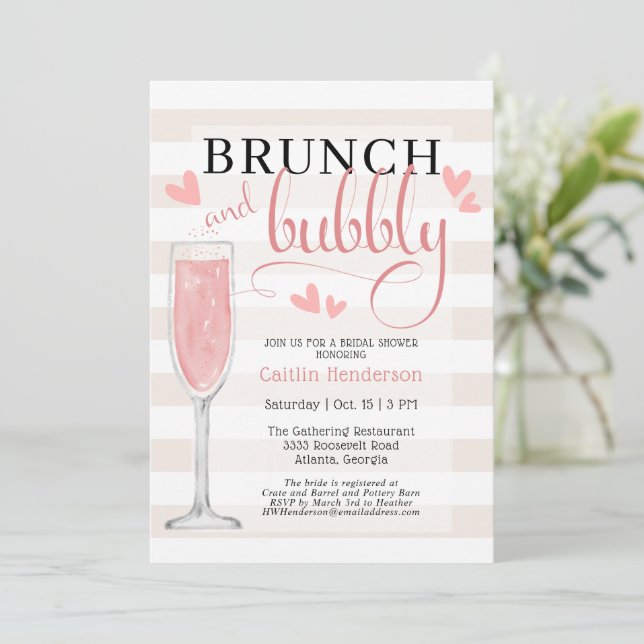 Fun Pink Brunch and Bubbly Bridal Shower  Invitati Invitation (Standing Front)