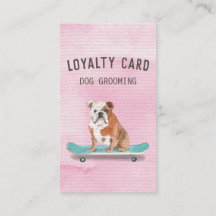 Fun Pink Bulldog Dog Grooming Loyalty Card