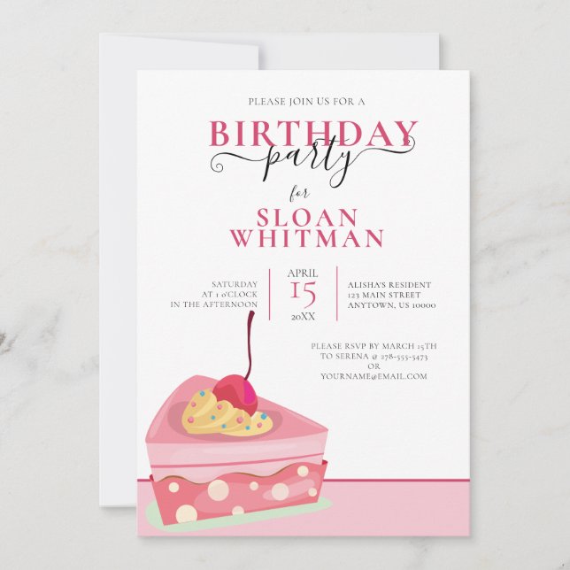 FUN PINK CAKE BIRTHDAY PARTY INVITATION (Front)