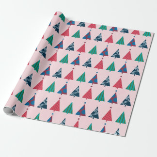 Fun Pink Christmas Tree Pattern Holiday Wrapping Paper