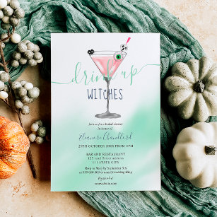 Fun pink cocktail witches Halloween bridal shower Invitation