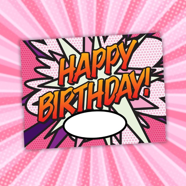 Fun Pink Comic Book HAPPY BIRTHDAY Postcard (Fun Pink Comic Book HAPPY BIRTHDAY Postcard)