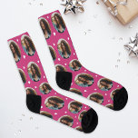 Fun Pink Custom Girlfriend Photo Heart Socks<br><div class="desc">Sweet and playful, these custom socks feature your photo in a round frame on a vibrant pink background with white confetti hearts. Upload your photo and give your boyfriend or husband a fun romantic gift he won't forget. Photo tip: crop your photo to a square shape prior to upload so...</div>
