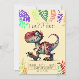 Fun Pink Dinosaur Kids Birthday Invitation
