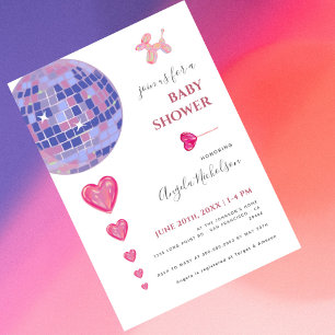 Fun Pink Disco Ball Ballons Girl Baby Shower Invitation