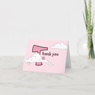 Fun Pink Doodle Cloud Baby Shower Thank You Card