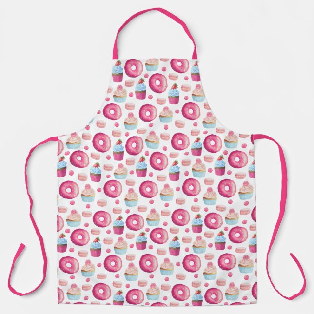 Fun Pink Doughnuts and Cupcakes Pattern Apron (Front)