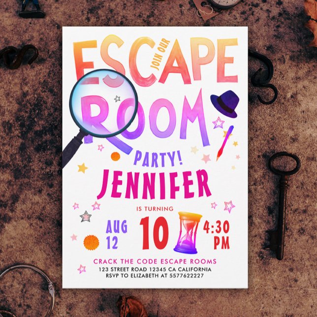 Fun Pink Escape Room Game Scavenger Hunt Bold Typo Invitation (Creator Uploaded)