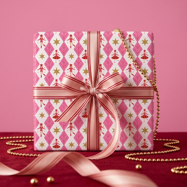 Fun Pink Fa La La Festive Jolly Nutcracker Ballet  Wrapping Paper (Fun Pink Fa La La Festive Jolly Nutcracker Ballet Wrapping Paper)