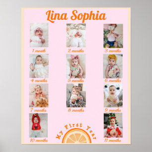 Fun Pink First Year Monthly Photos Poster