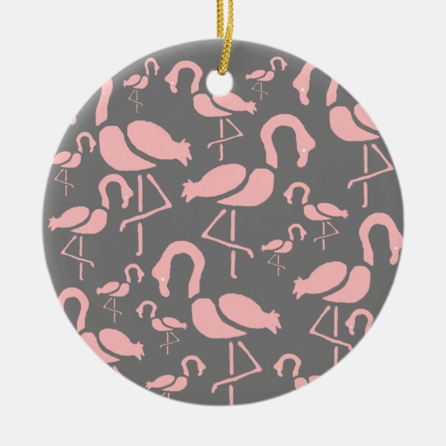 Fun Pink Flamingo bird art Ceramic Ornament (Front)