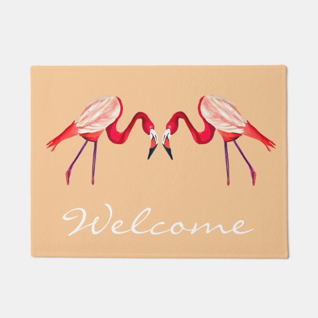 Fun Pink Flamingo bird art Doormat (Front)
