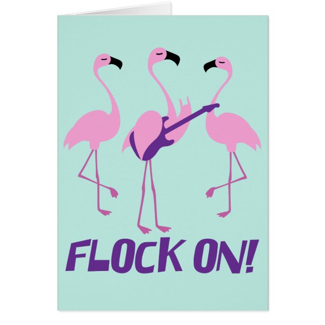 Fun Pink Flamingo Card - Rock Music Playing (Front)