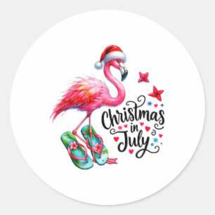 Fun Pink Flamingo Flip Flops Summer Christmas In J Classic Round Sticker