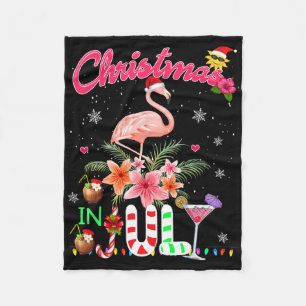 Fun Pink Flamingo In Santa Hat Christmas In July S Fleece Blanket