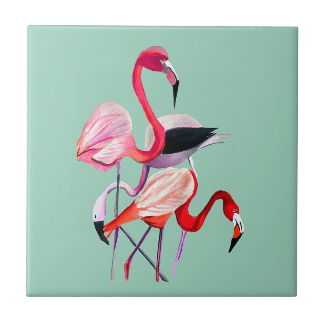 Fun pink flamingo watercolor illustration ceramic tile (Front)