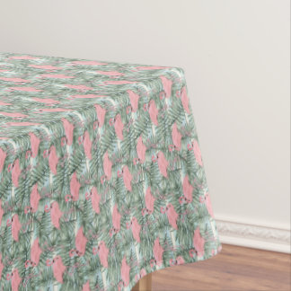 Fun Pink Flamingoes Cute Palm Leafs Pattern Tablecloth