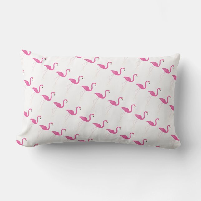 Fun Pink Flamingos on White - Outdoor Lumbar Cushion (Front)