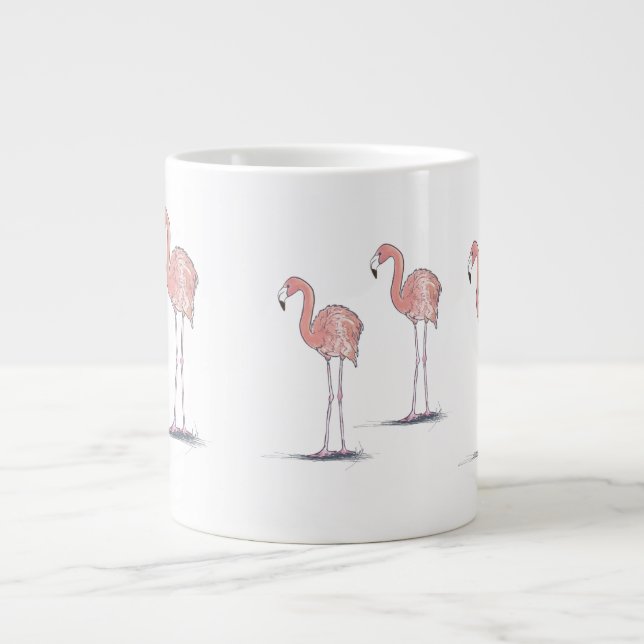 Fun Pink Flamingos Pen and Ink Colour Drawing Large Coffee Mug (Front)