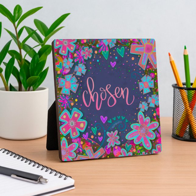 Fun Pink Floral Chosen Easel Inspirivity Plaque (Creator Uploaded)