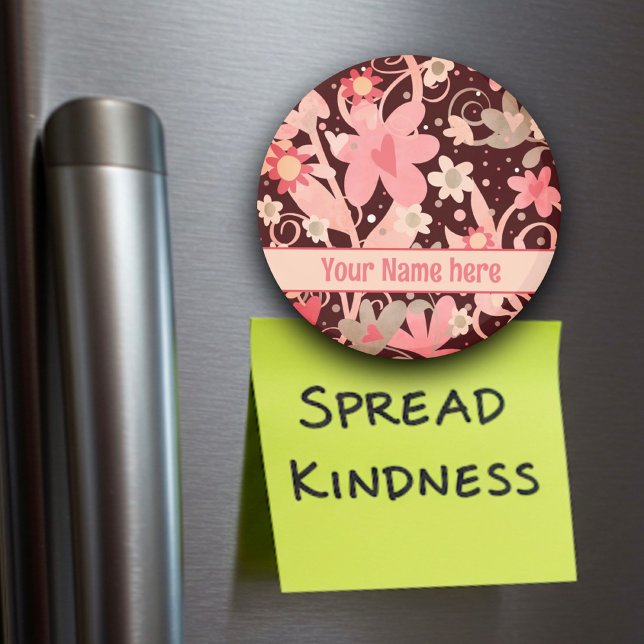 Fun Pink Flowers Personalised Inspirivity Magnet (Creator Uploaded)