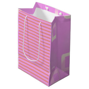 Fun Pink Geometric Stripes Medium Gift Bag