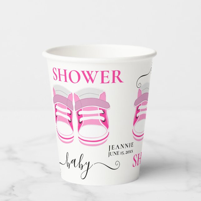 Fun Pink Girl Baby Shoes BABY SHOWER Paper Cups (Front)