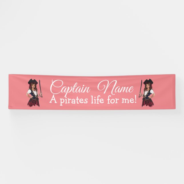Fun Pink Girl Pirate  Banner (Horizontal)
