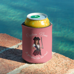 Fun Pink Girl Pirate Can Cooler