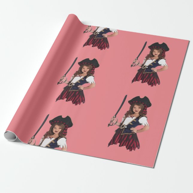 Fun Pink Girl Pirate  Wrapping Paper (Unrolled)