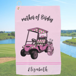 Fun Pink Glitter Golf Cart Personalised Ladies Towel