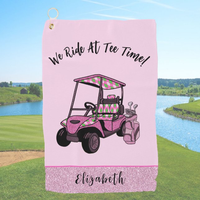 Fun Pink Glitter Golf Cart Personalised Ladies Towel (Creator Uploaded)