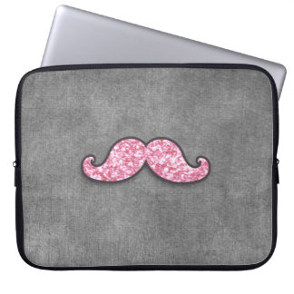 FUN PINK GLITTER MUSTACHE GREY CHALKBOARD LAPTOP SLEEVE