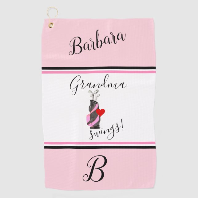 Fun Pink Golf Bag Monogram Name    Towel (Front)