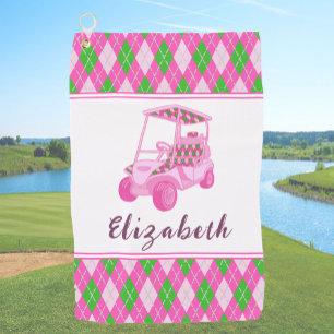 Fun Pink Golf Cart Preppy Personalised Ladies Towel
