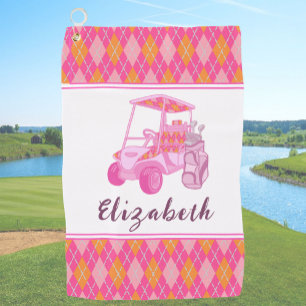 Fun Pink Golf Cart Preppy Personalized Ladies Golf Towel