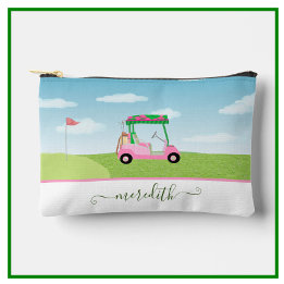 Fun Pink Golf Cart Scenic Personalised Name Accessory Pouch