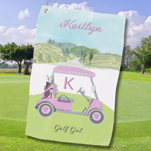 Fun Pink Golf Cart Scenic Personalised Name Towel