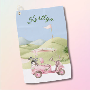 Fun Pink Golf Gal Cart Course Monogram Name Towel