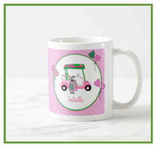 Fun Pink & Green Golf Theme Personalized  Coffee Mug
