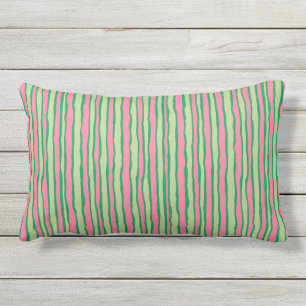 Fun Pink Green Watermelon Vertical Stripes Outdoor Lumbar Cushion